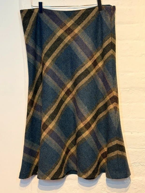 The House of Bruar House of Bruar Tartan Plaid Skirt Size 16 Lined Teal Mustard Check Midi Wool