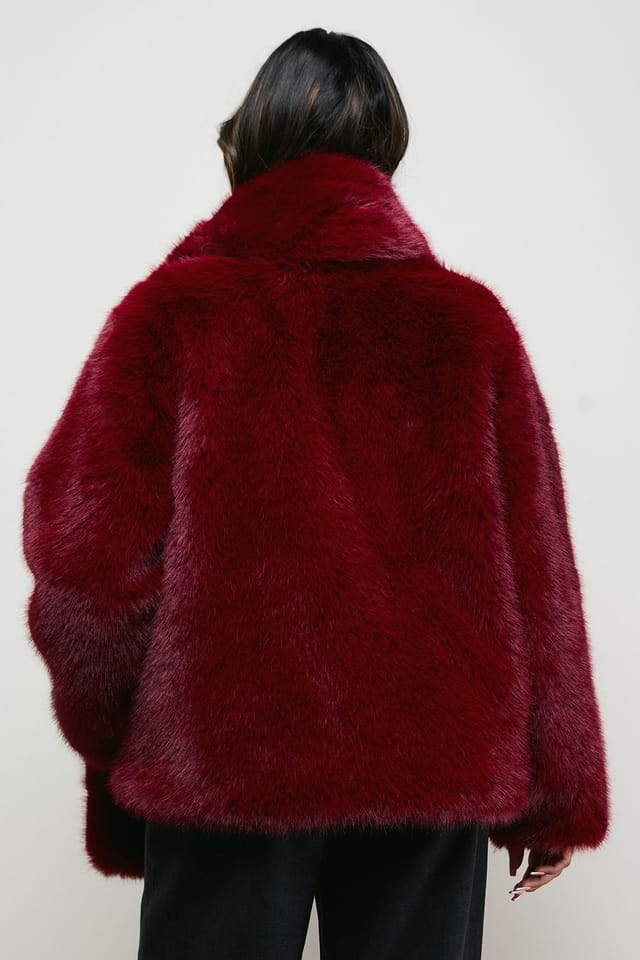 Oasis Oasis Women's Fur Jacket With Scarf in Berry - 3