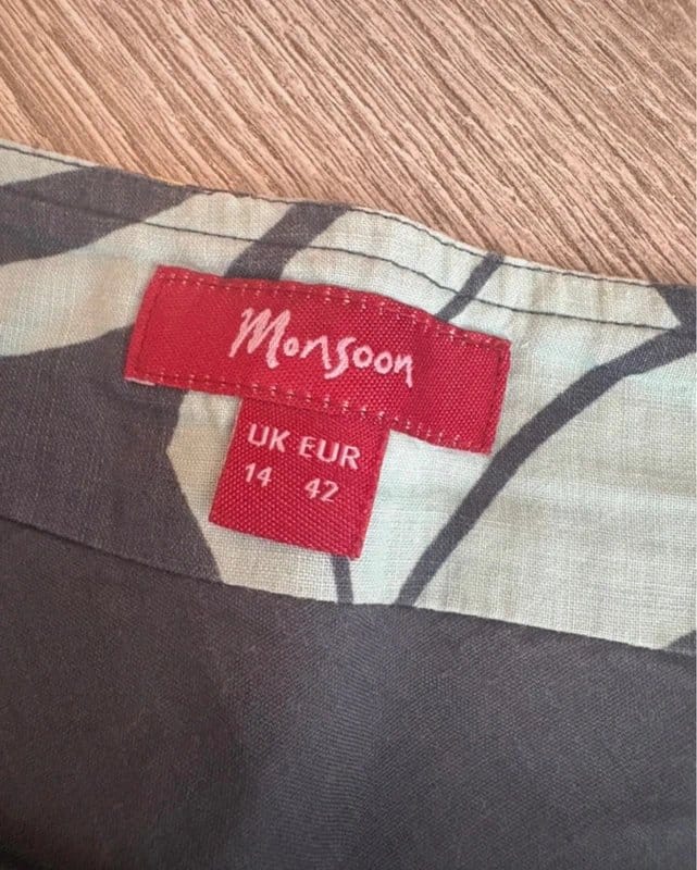 Monsoon Navy Blue Leaf Print A-Line Midi Skirt