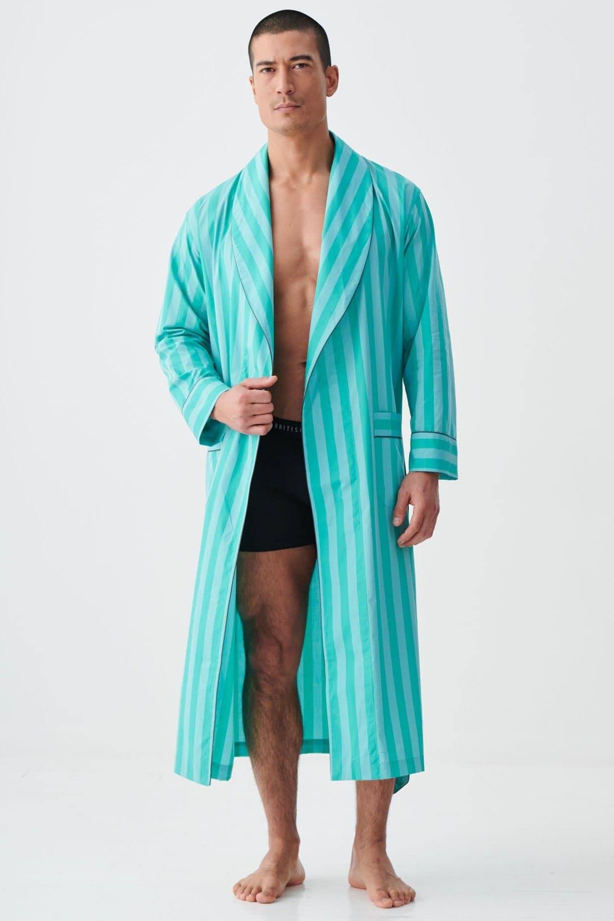 British Boxers British Boxers Men's "New York Turquoise Stripe" Crisp Cotton Dressing Gown