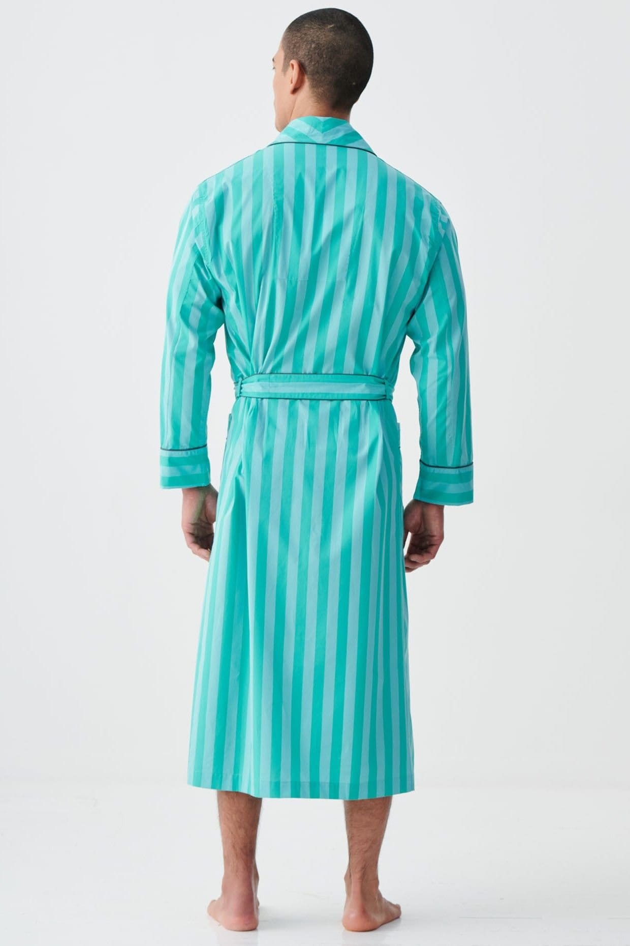 British Boxers British Boxers Men's "New York Turquoise Stripe" Crisp Cotton Dressing Gown - 4