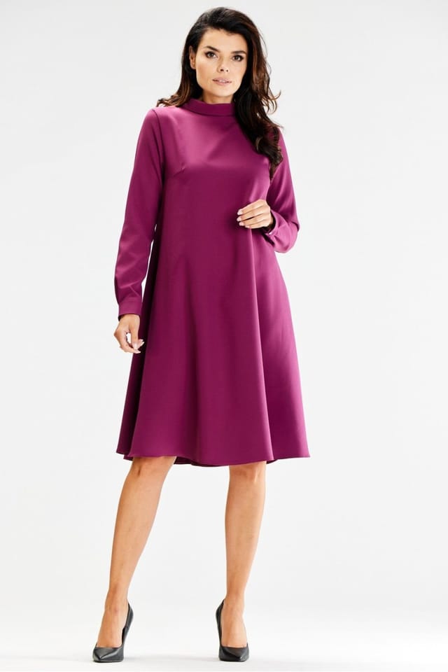 Love Lace Love Lace Women's Loose Trapezoidal Dress With Half Turtleneck in Violet - 2