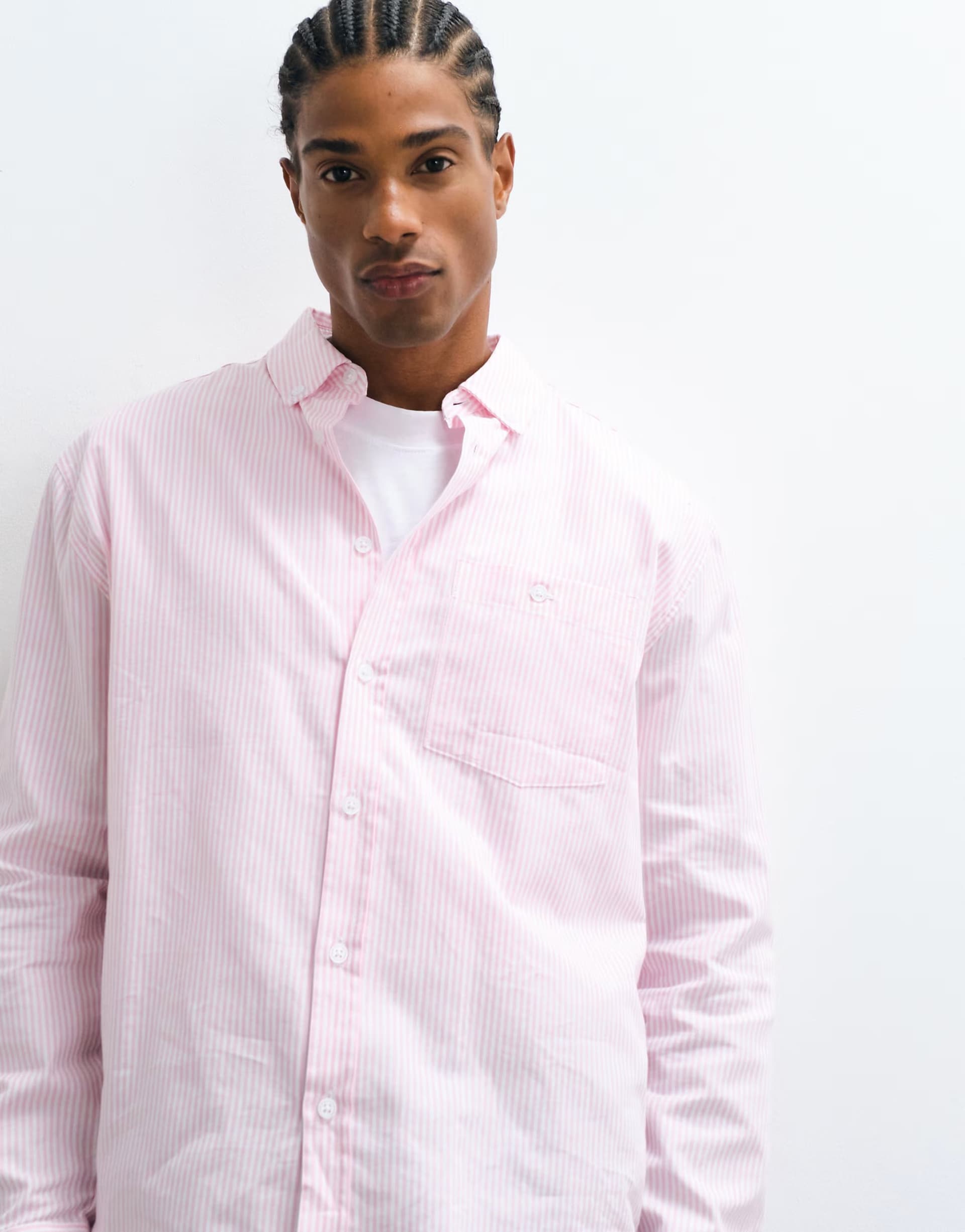 ASOS ASOS DESIGN relaxed oxford stripe shirt in light pink