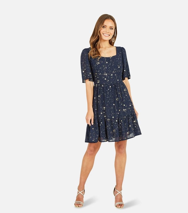 Yumi Women's Navy Foil Star Mini Dress Yumi New Look - 2