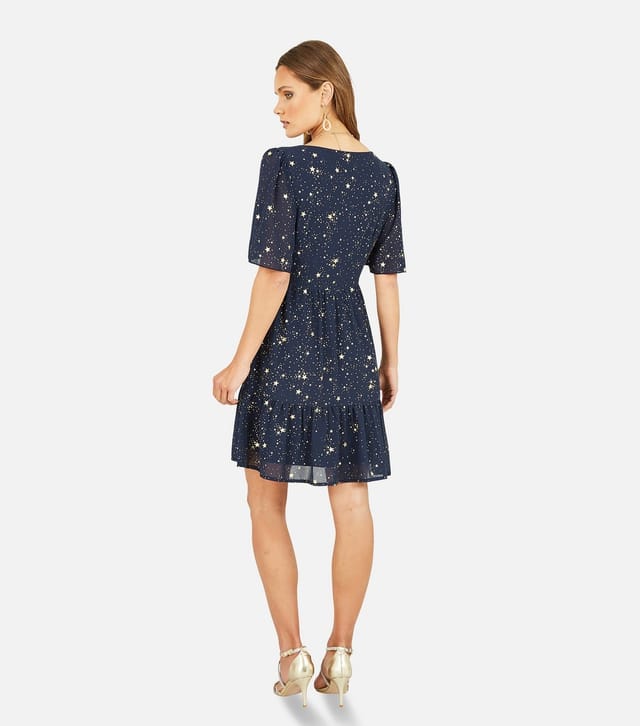 Yumi Women's Navy Foil Star Mini Dress Yumi New Look - 3