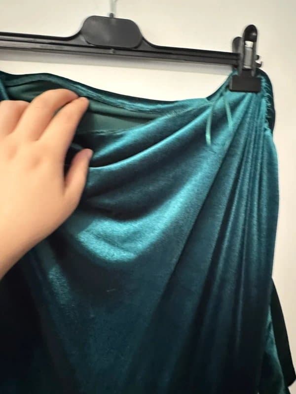 ASOS Design dark emerald green wide leg fallen shoulder asymmetrica velvet velour jumpsuit size 14