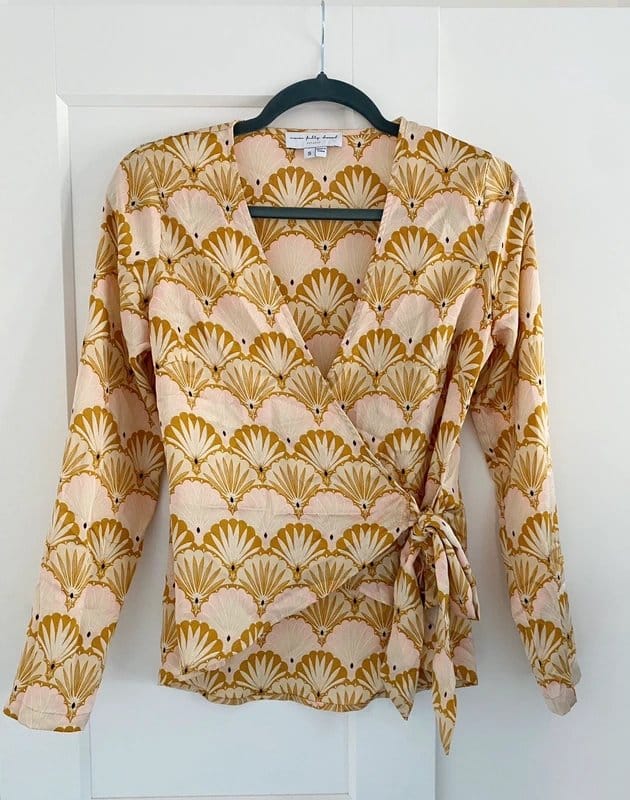 Never Fully Dressed Gold & Pink Silk Wrap Blouse
