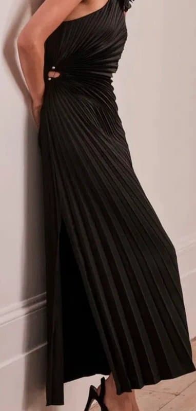 Mint Velvet Mint Velvet Black One Shoulder Cut out Detail Pleated Dress - UK 14- RRP £169