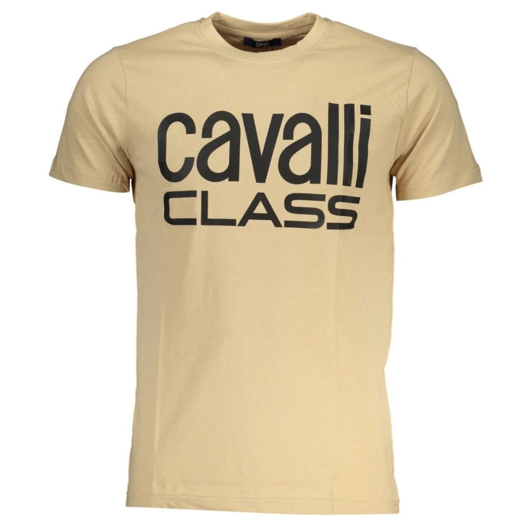 Cavalli Class Cavalli Class Men's Bold Black Logo Beige T-Shirt