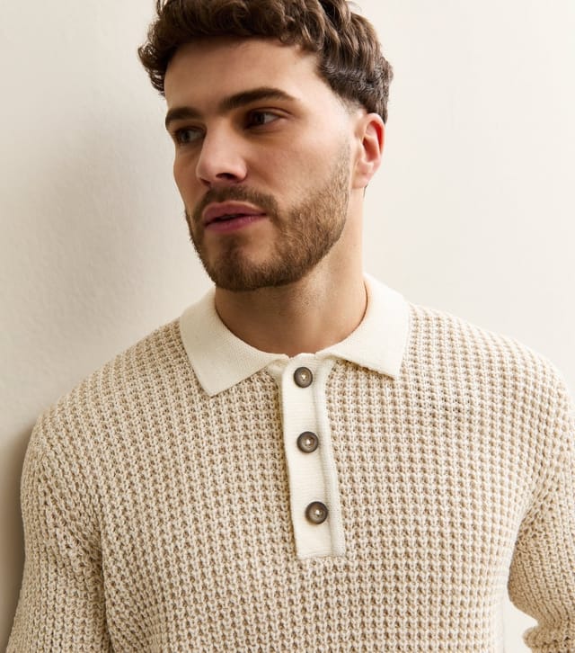Only and Sons Men's Cream Regular Knit Polo Jumper Only and Sons New Look - 2