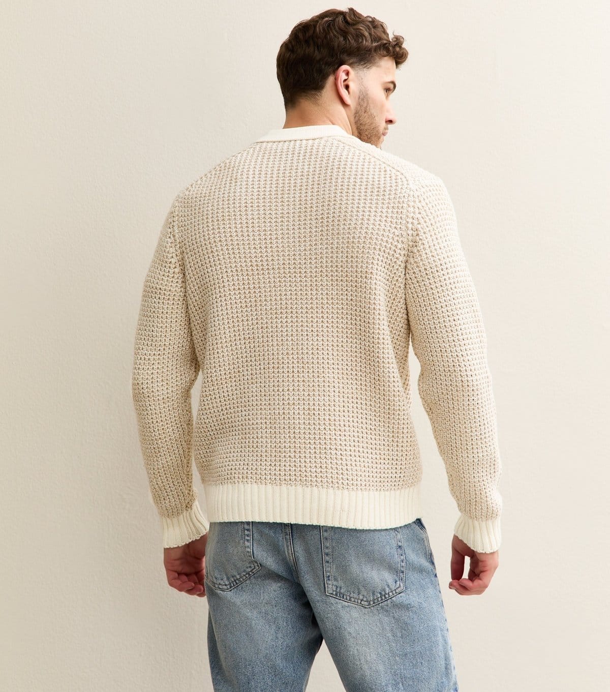 Only and Sons Men's Cream Regular Knit Polo Jumper Only and Sons New Look - 4