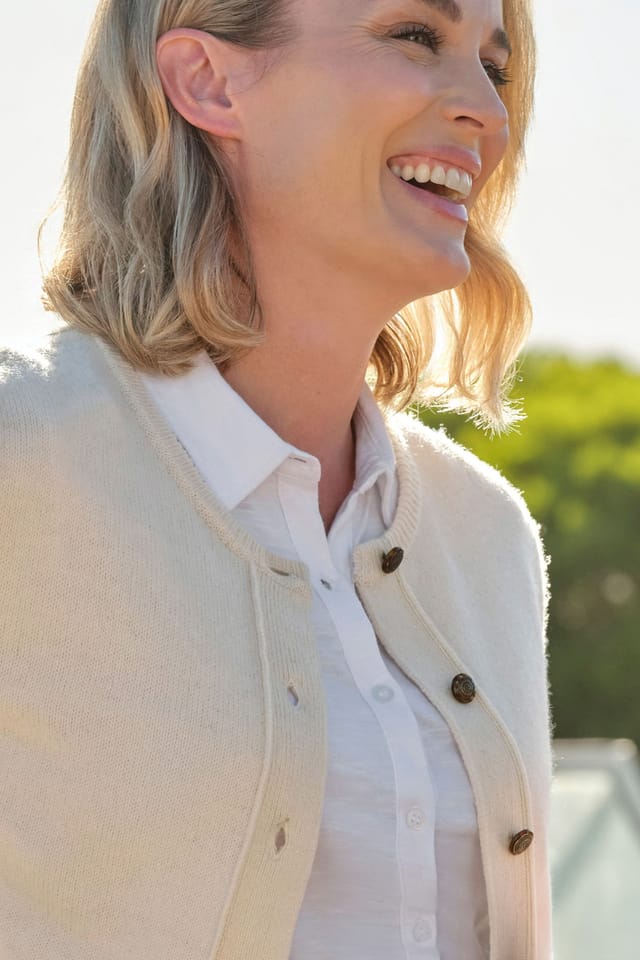 WoolOvers WoolOvers Women's Lambswool Crew Neck Cardigan in Cream - 2