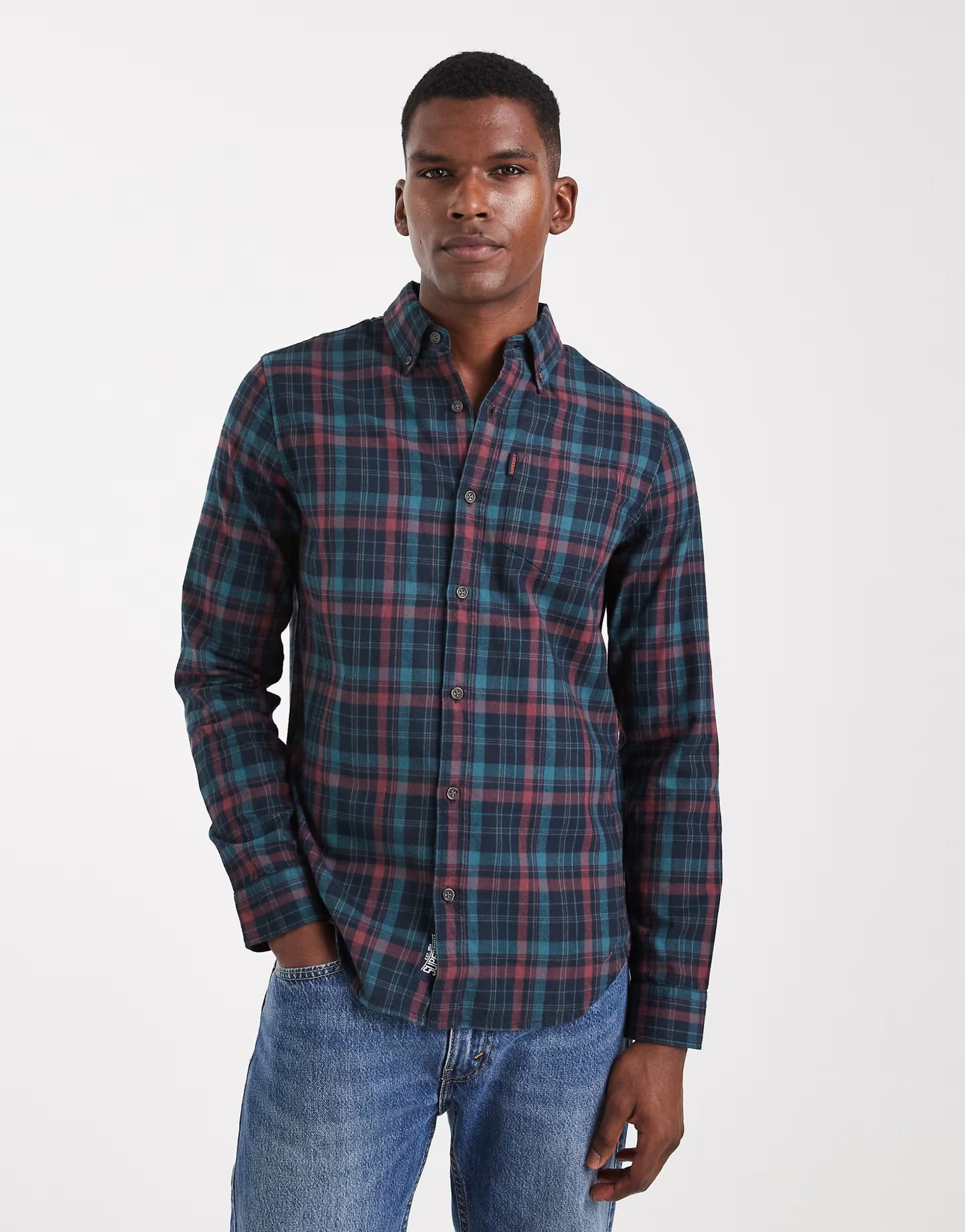 ASOS Superdry Cotton vintage check shirt in montauk check navy