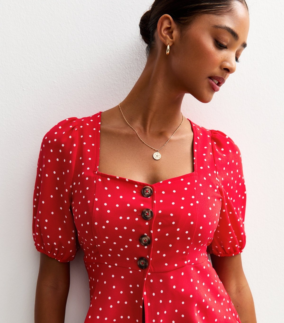 New Look Women's Red Polka Dot Puff Sleeve Top New Look - 2