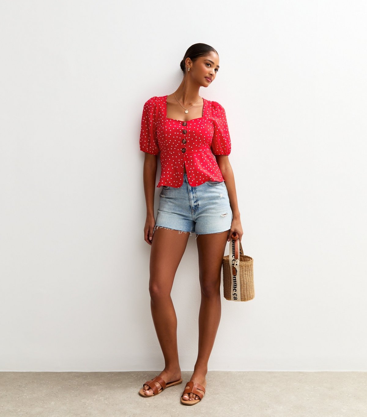 New Look Women's Red Polka Dot Puff Sleeve Top New Look - 3