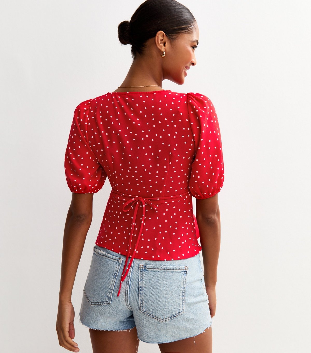 New Look Women's Red Polka Dot Puff Sleeve Top New Look - 4