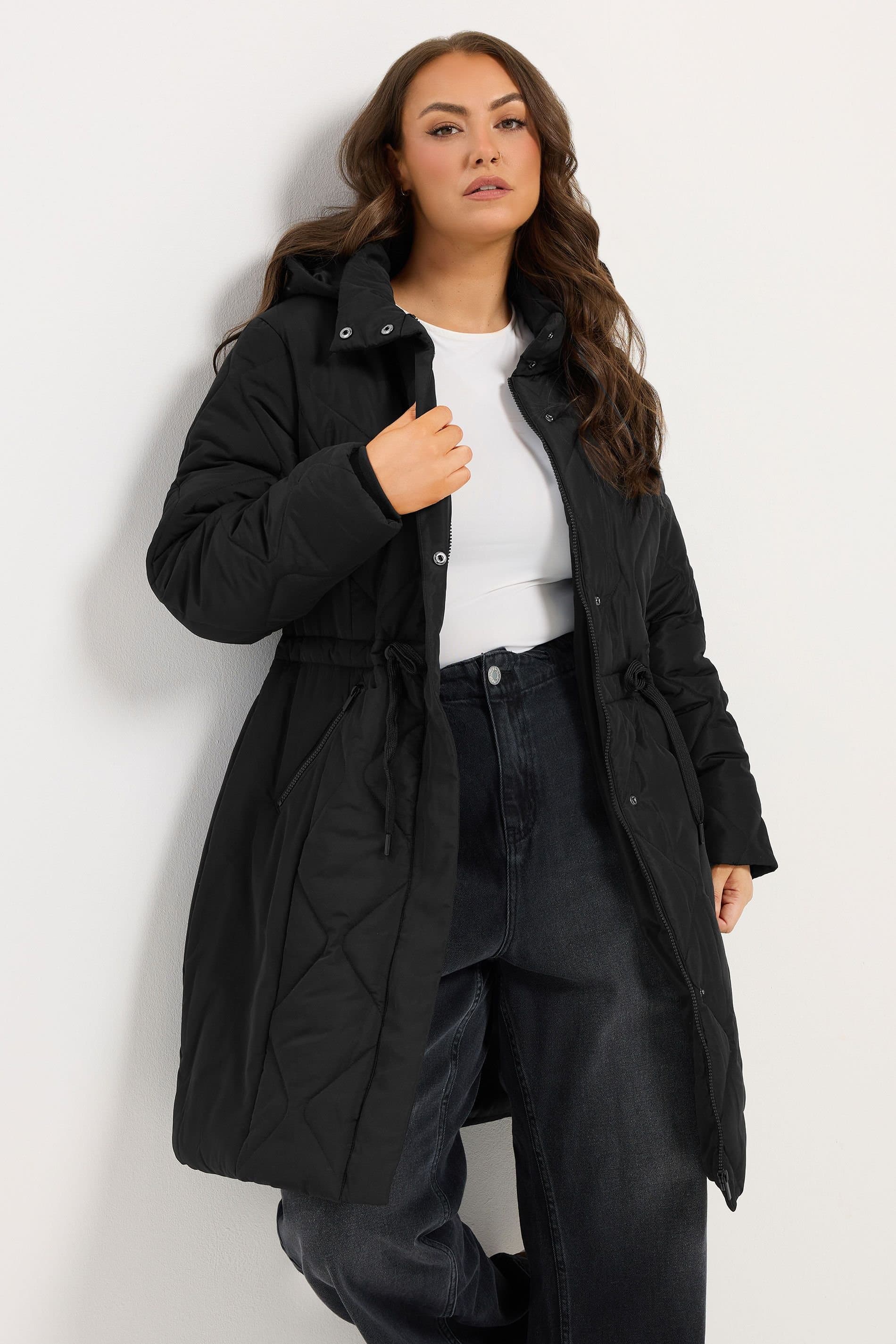 Yours Yours Women's Padded Midi Coat in Black