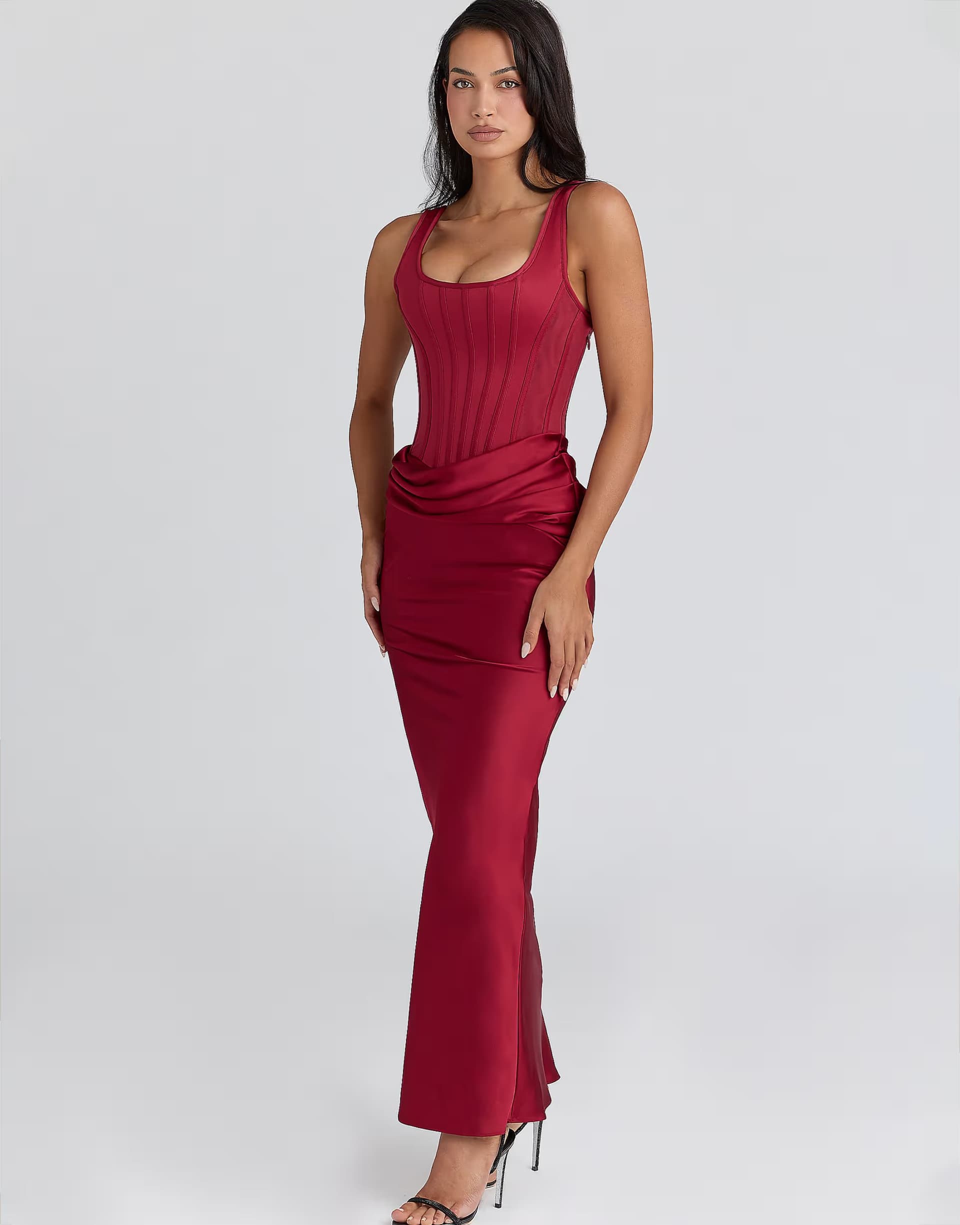 ASOS House of CB Kira red satin corset maxi dress in red