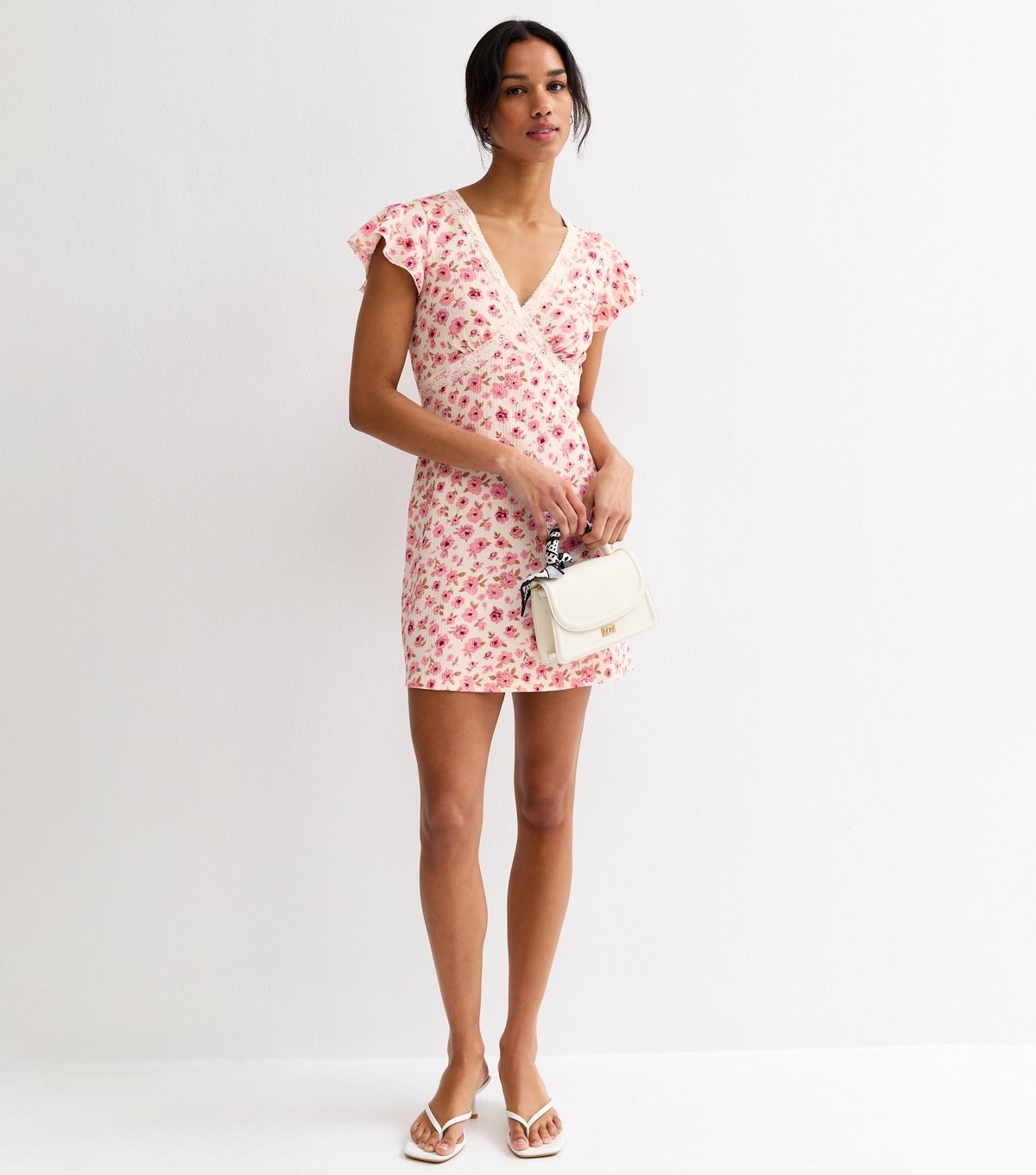 New Look Women's Pink Floral Lace Trim Mini Dress New Look - 3