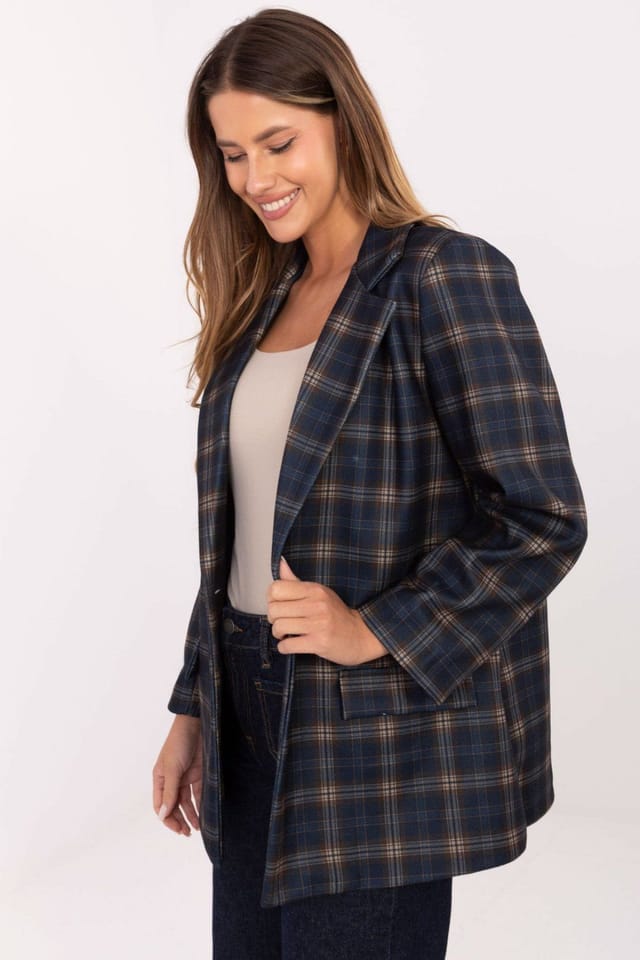 Love Lace Love Lace Women's Checkered Buttoned Blazer for Office Wear in Blue - 2