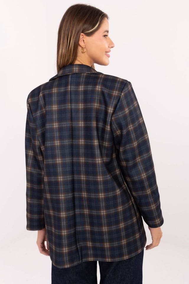 Love Lace Love Lace Women's Checkered Buttoned Blazer for Office Wear in Blue - 3