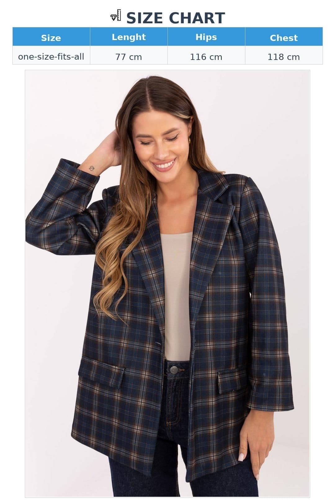 Love Lace Love Lace Women's Checkered Buttoned Blazer for Office Wear in Blue - 4