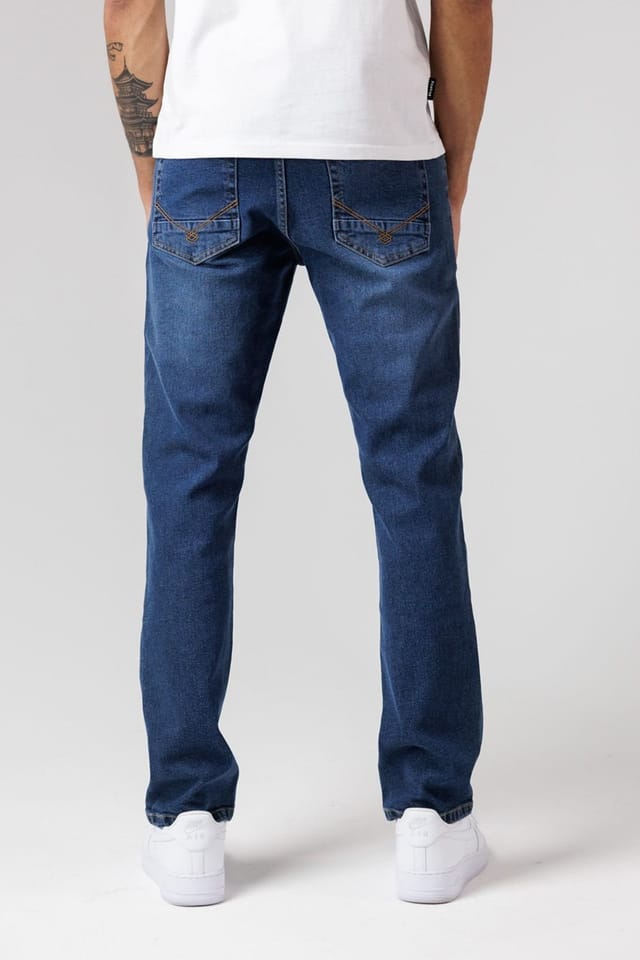 Firetrap Firetrap Men's Straight Leg Cotton Rich Jeans in Mid Navy - 2