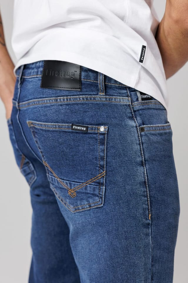 Firetrap Firetrap Men's Straight Leg Cotton Rich Jeans in Mid Navy - 3