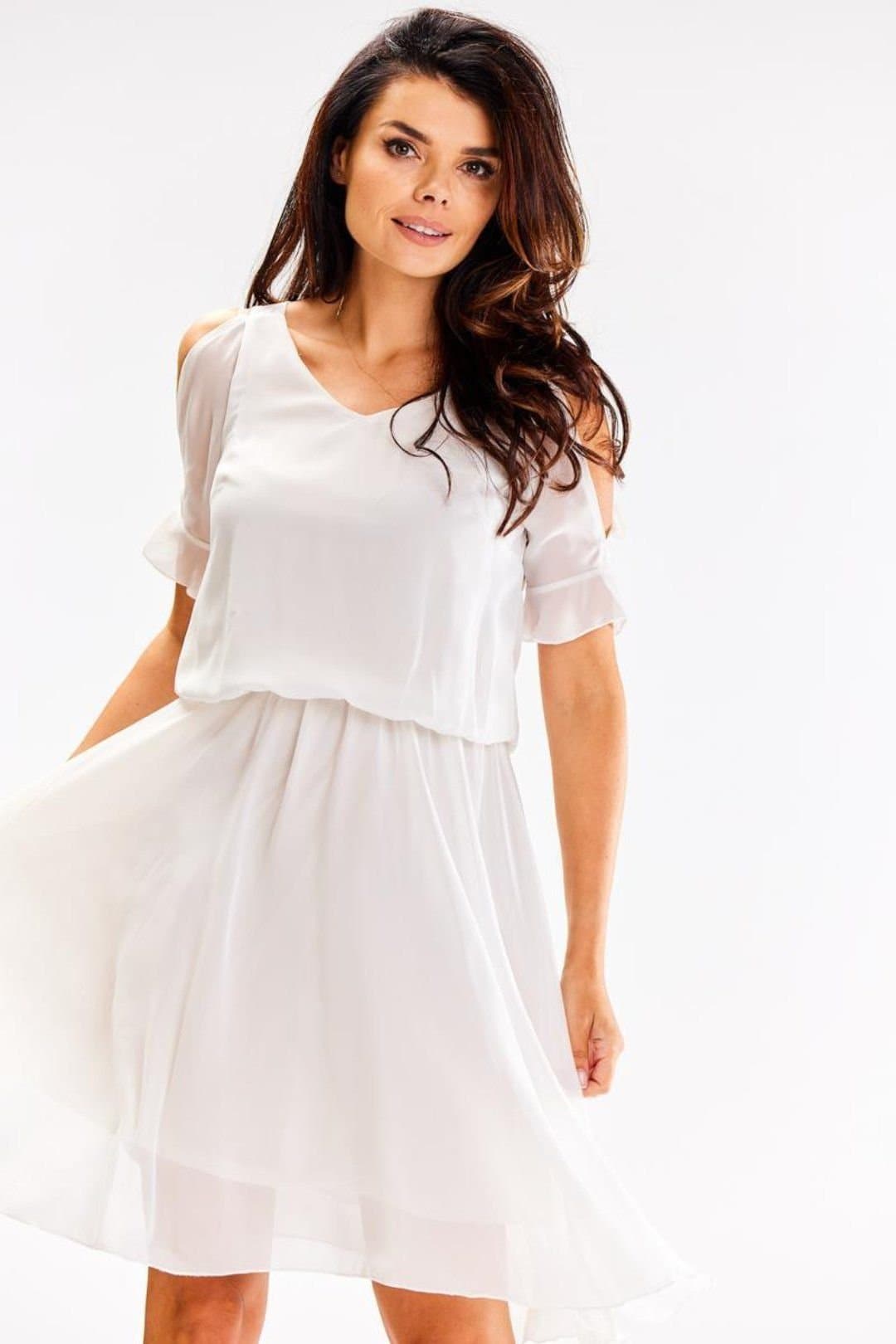 Love Lace Love Lace Women's Chiffon Airy Summer Dress with Elastic Waist in White