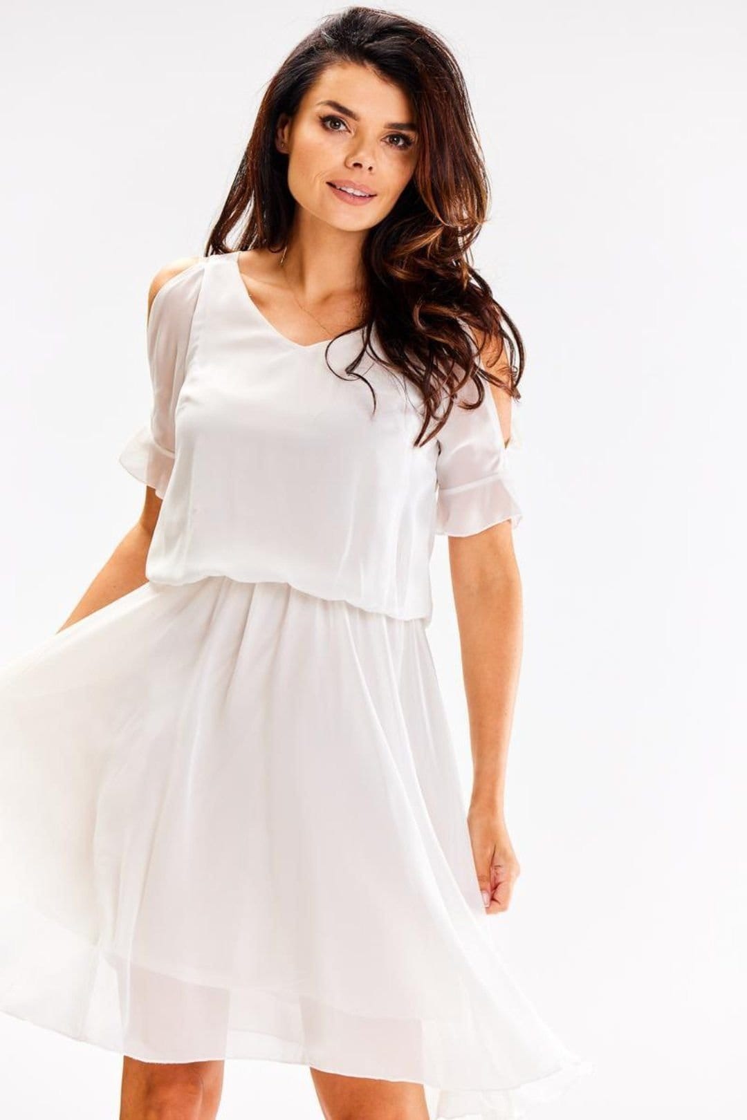 Love Lace White Chiffon Summer Dress with Elastic Waist