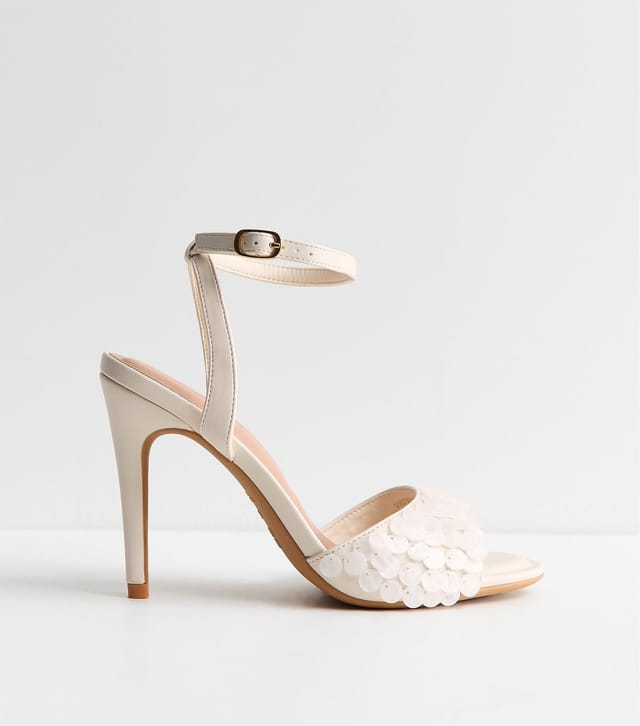 New Look Women's White Faux Leather Sequinned Stiletto Sandals Vegan New Look - 2