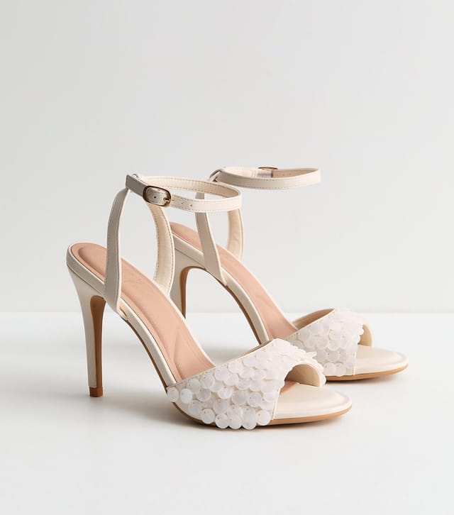 New Look Women's White Faux Leather Sequinned Stiletto Sandals Vegan New Look - 3