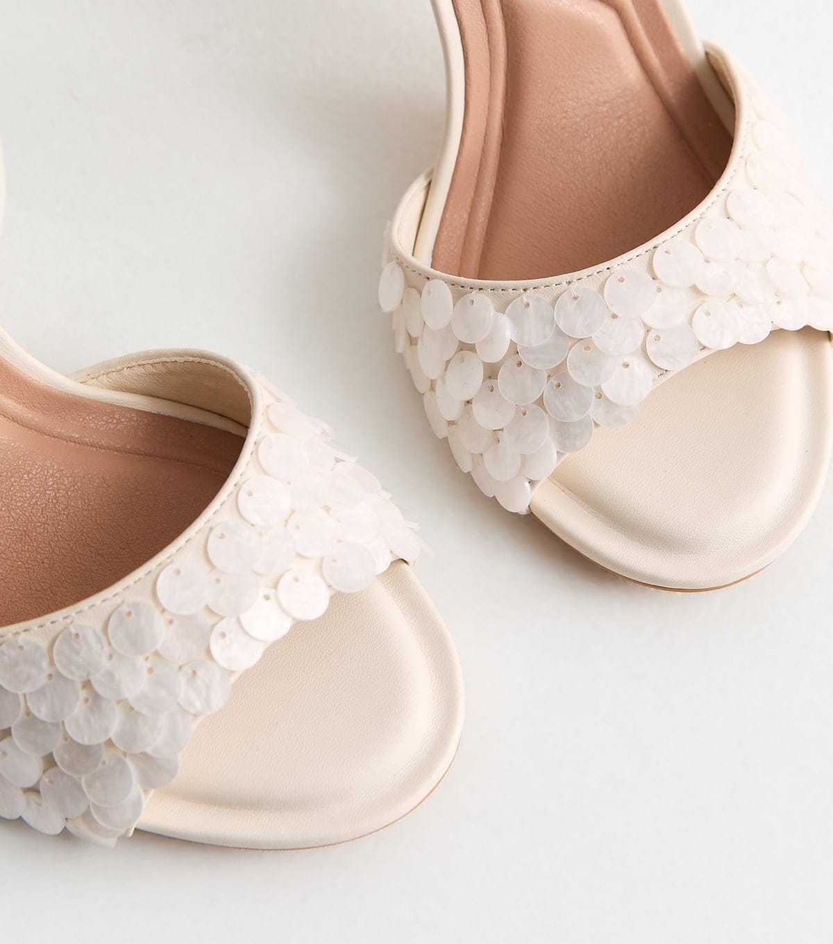 New Look Women's White Faux Leather Sequinned Stiletto Sandals Vegan New Look - 4