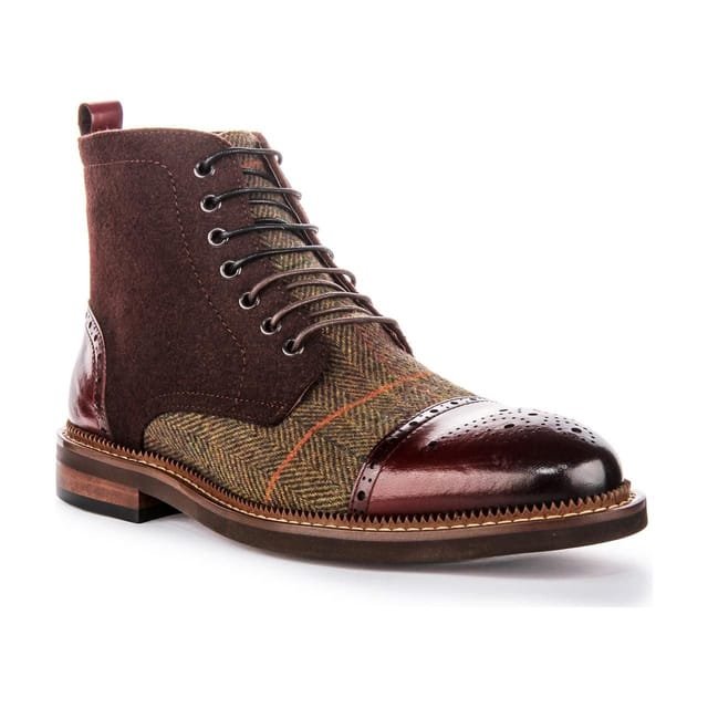 JUSTINREESS ENGLAND JUSTINREESS ENGLAND Men's 'Lennox' Leather Canvas Ankle Boots in Wine - 2