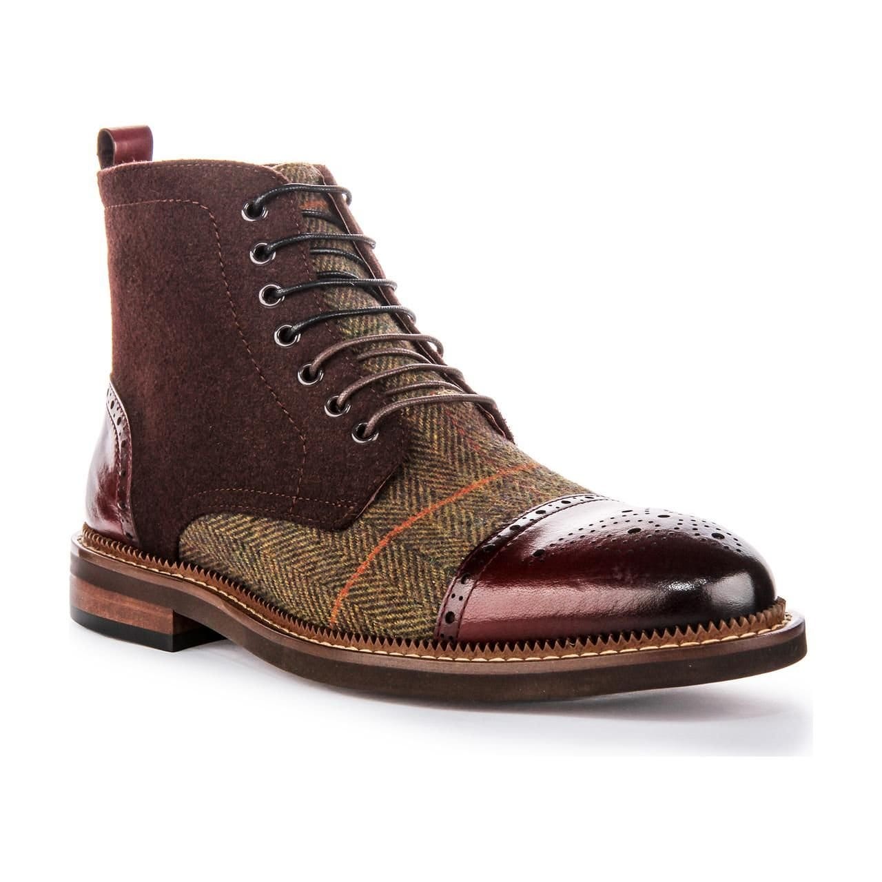 JUSTINREESS ENGLAND JUSTINREESS ENGLAND Men's 'Lennox' Leather Canvas Ankle Boots in Wine - 4