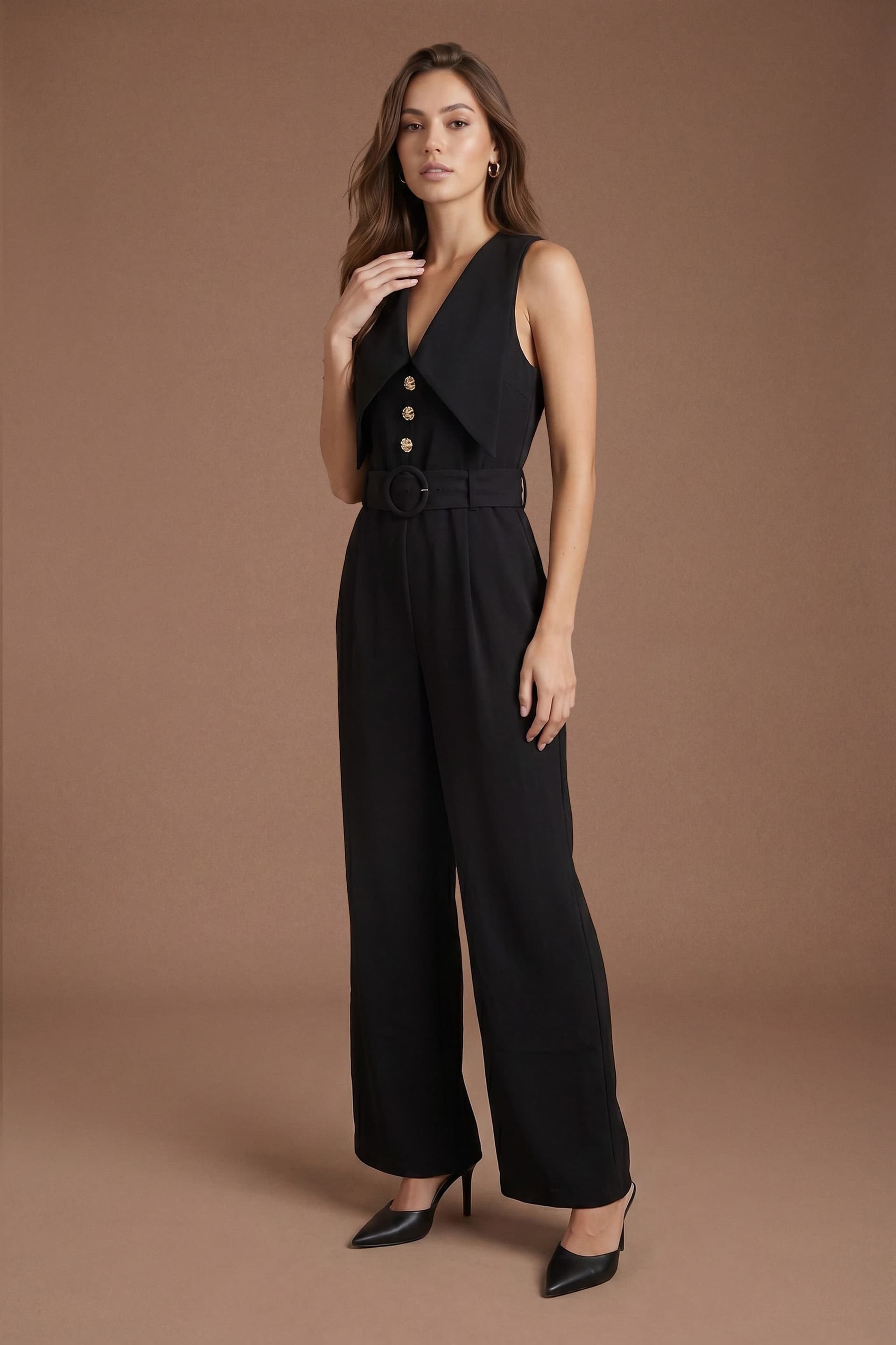 Coast Coast Women's Statement Collared Button Detail Jumpsuit in Black