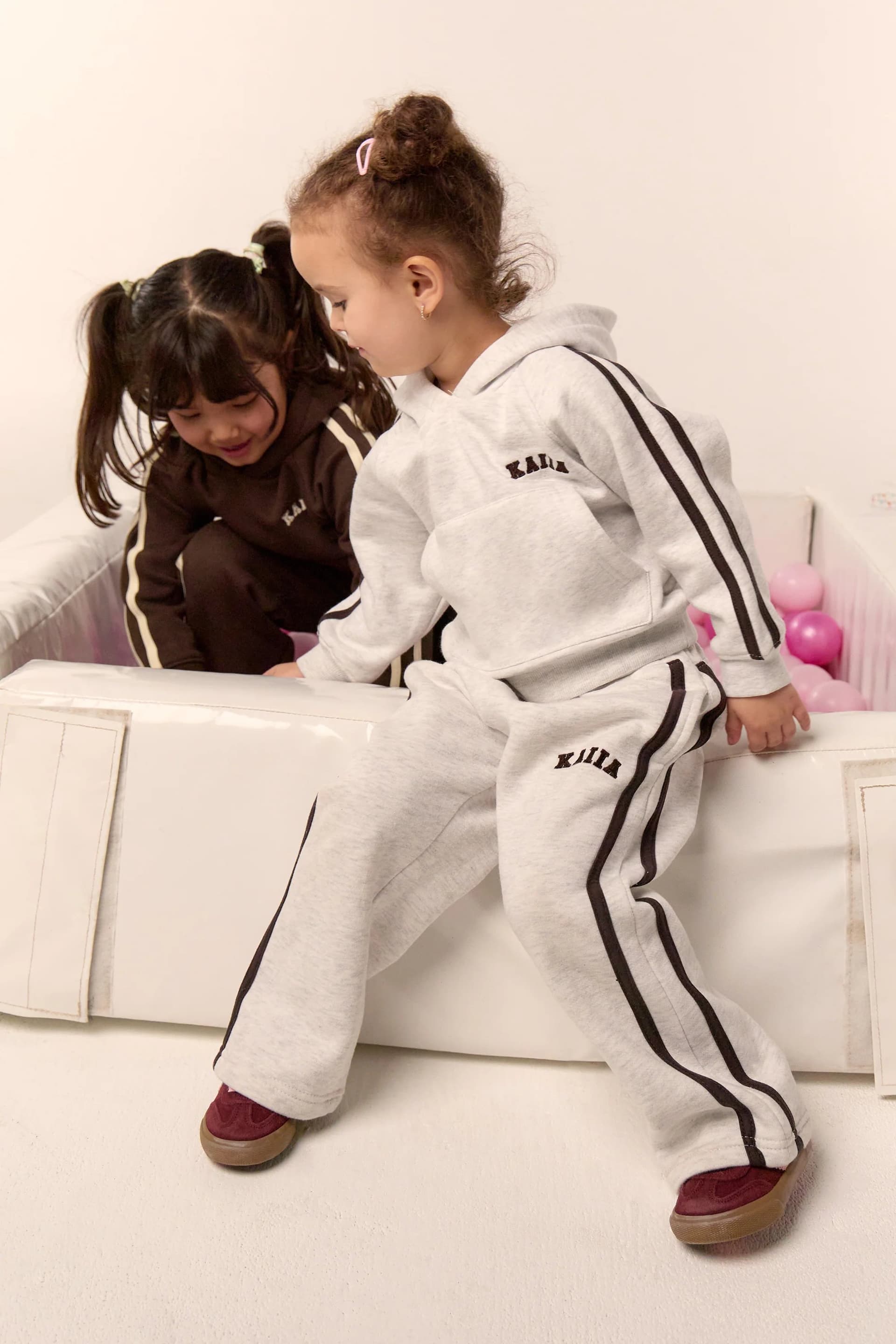 Kaiia Kaiia Kids Sport Side Stripe Straight Leg Joggers Light Grey Marl & Brown
