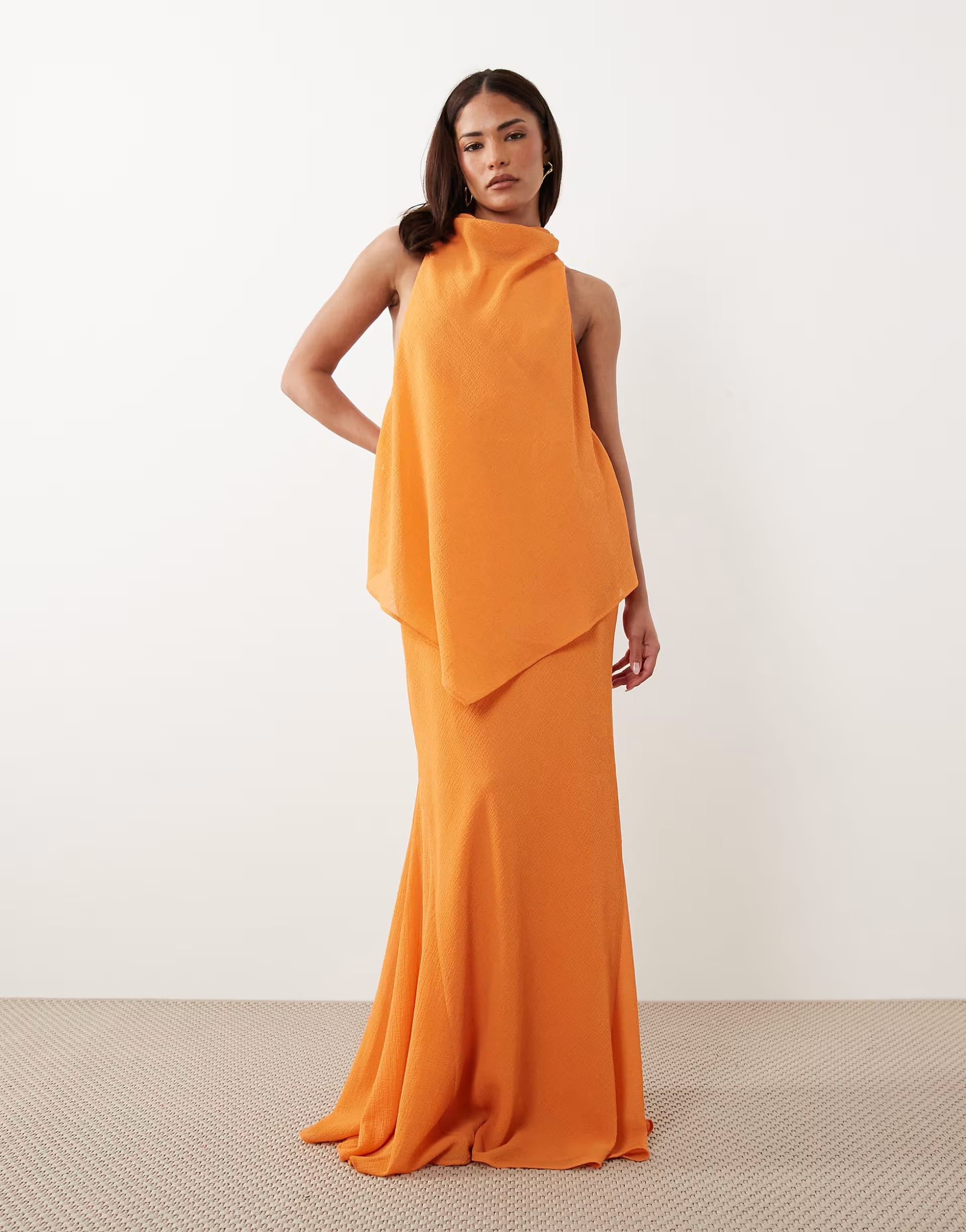 ASOS DESIGN Petite Orange Chiffon High Neck Double Layer Maxi