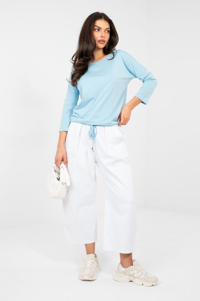 Love Lace Love Lace Women's Cotton Elastane Tie Waist Casual Blouse in Blue - 2