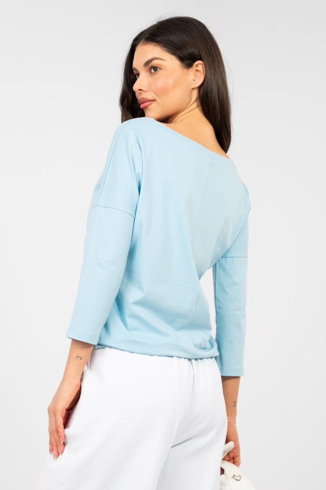Love Lace Love Lace Women's Cotton Elastane Tie Waist Casual Blouse in Blue - 3