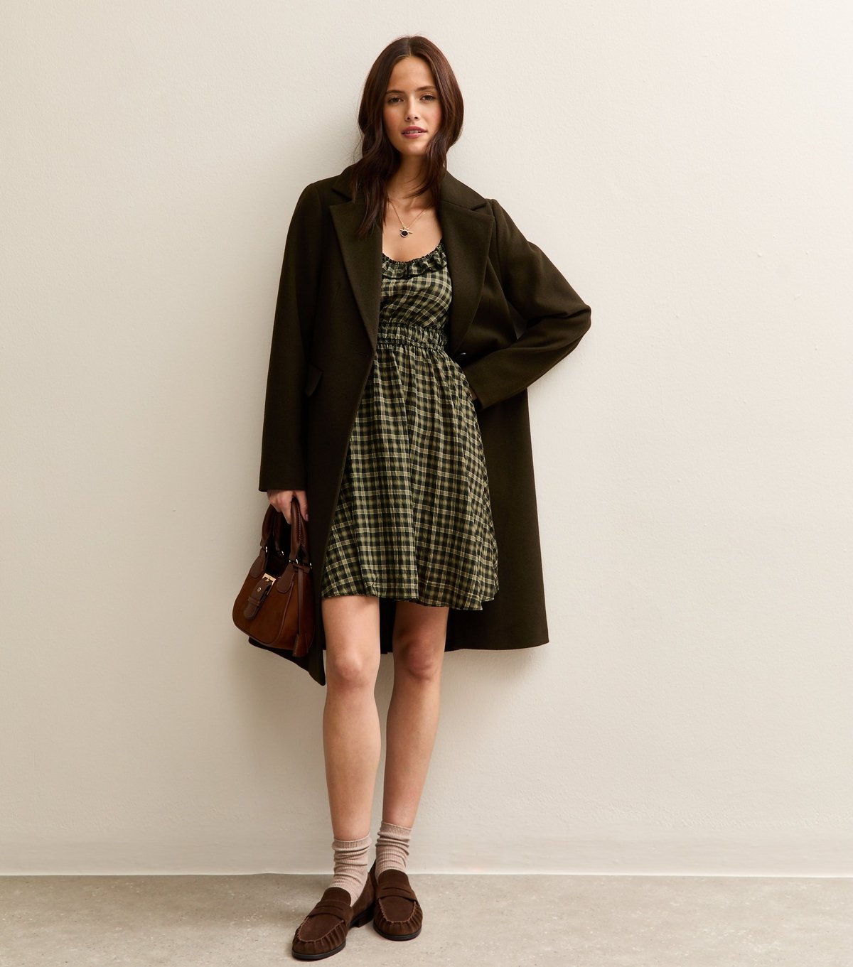 New Look Women's Green Checked Ruffle Trimmed Mini Dress New Look - 3