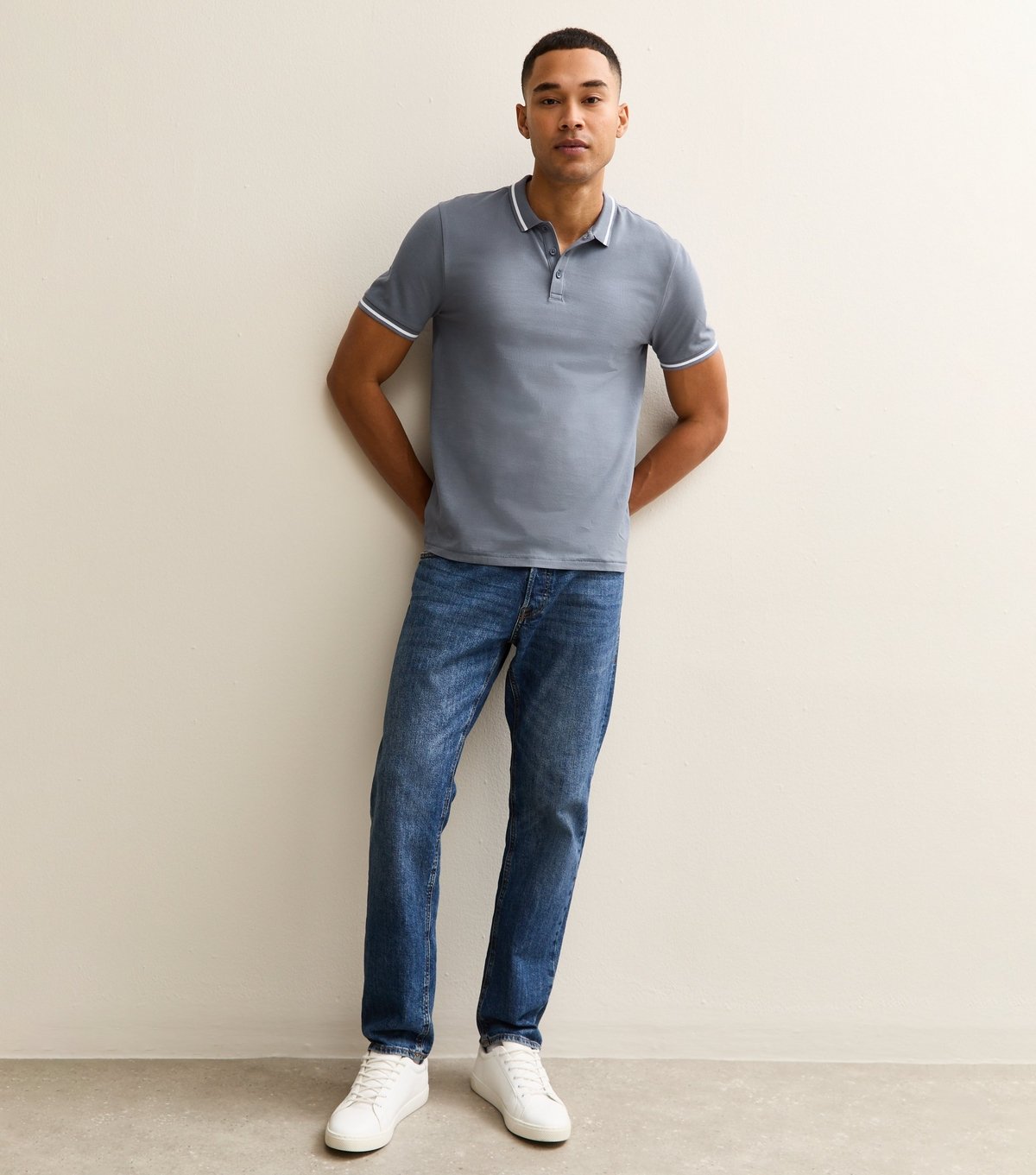 New Look Men's Light Grey Regular Pique Tipped Collar Polo Shirt New Look - 3