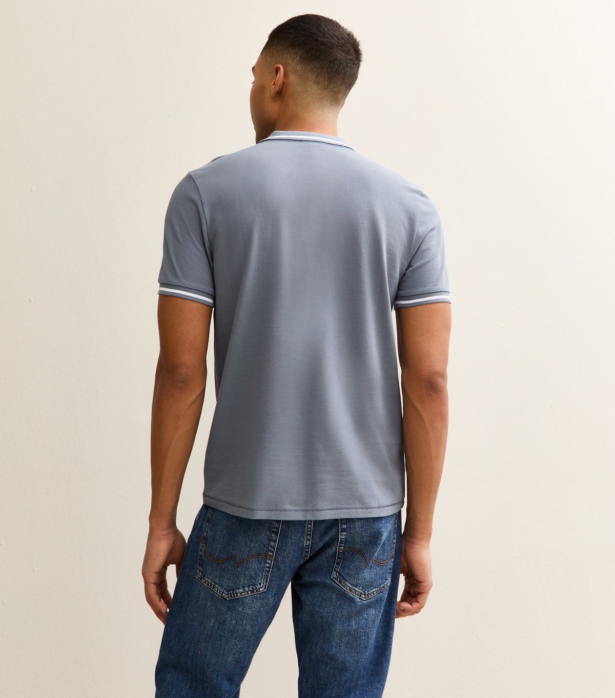 New Look Men's Light Grey Regular Pique Tipped Collar Polo Shirt New Look - 4