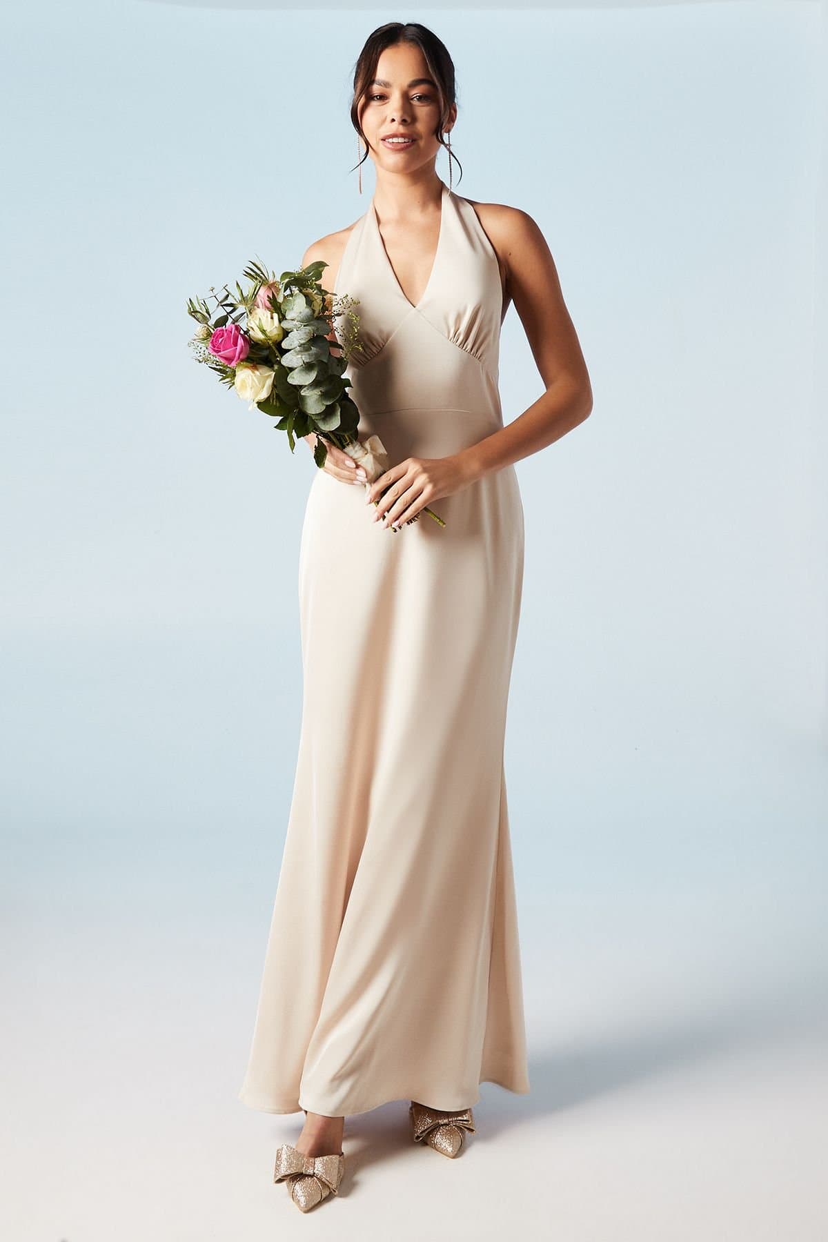 Coast Coast Women's Halterneck Satin Bridesmaid Dress in Champagne