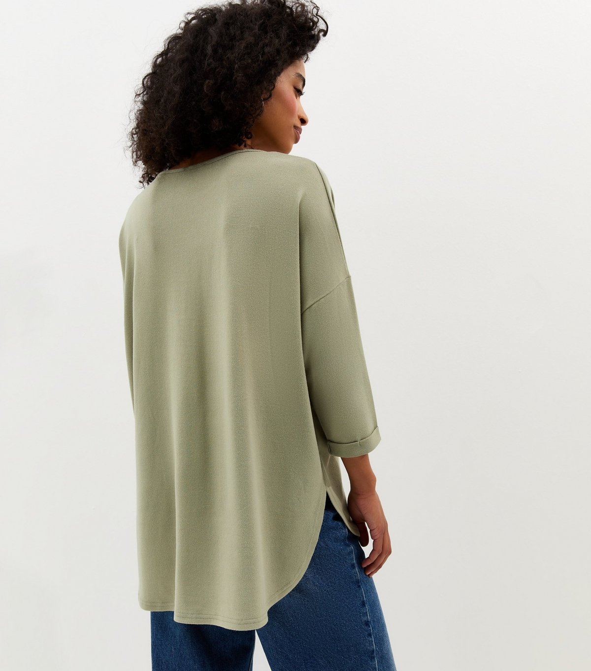 New Look Women's Light Green Soft Touch Slouchy Cropped Sleeve T-Shirt New Look - 4