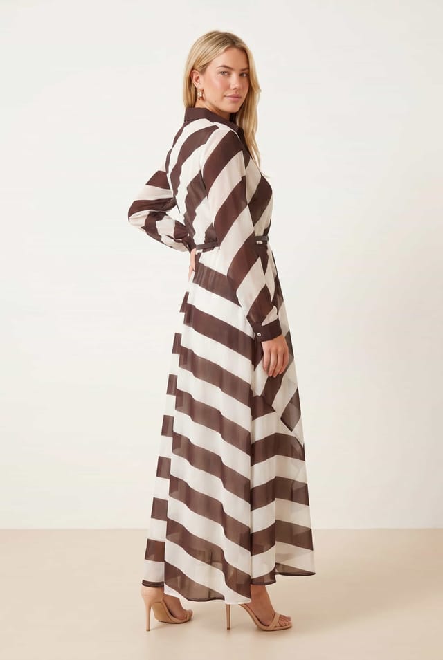 Style Cheat Style Cheat Women's Stripe Belted Shirt Dress in Chocolate - 2