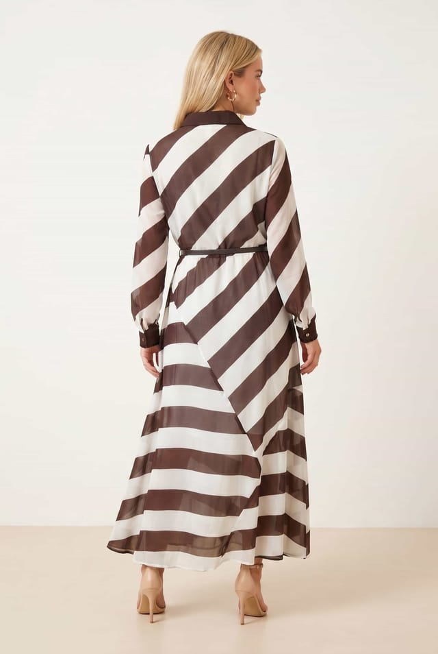 Style Cheat Style Cheat Women's Stripe Belted Shirt Dress in Chocolate - 3