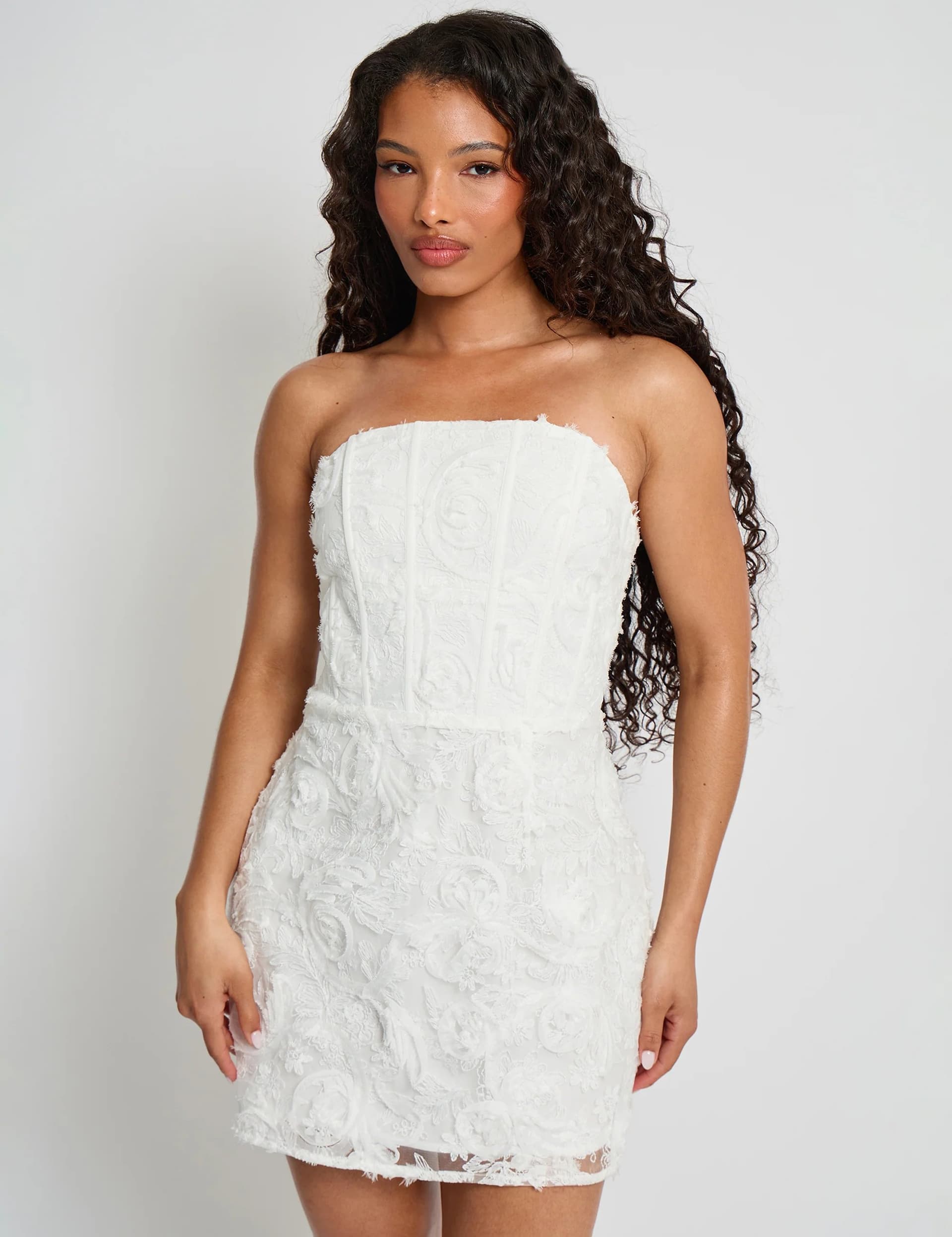 Public Desire Lace Up Corset Bodice Textured Mini Dress