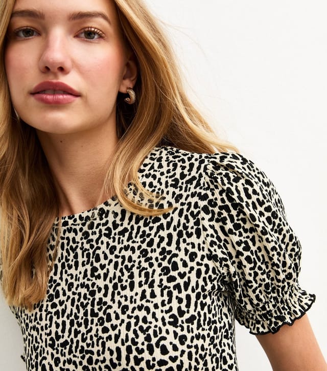 New Look Women's Brown Animal Print Crinkle Texture Smock Tiered Mini Dress New Look - 2