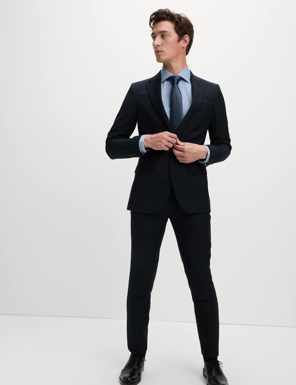 Marks & Spencer M&S Slim Fit Ultimate Non Iron Pure Cotton Textured Shirt Blue - 4